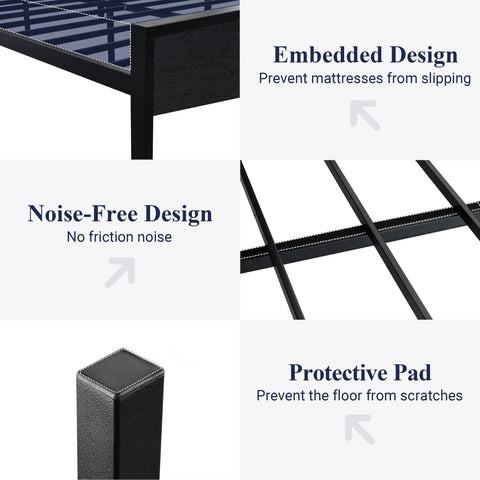 Built Like A Tank Queen Size Bed Frame Featuring Heavy Duty Steel Slats Black Oak Rustic Headboard Footboard 800 Pound Capacity Zero Squeak Platform Base embedded design and noise-free features.