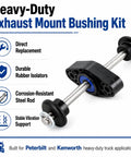 Premium Exhaust Mount Bushing Kit Replaces M136001 Fits Peterbilt 348 379 388 389 And Kenworth T600 T680 T800 W900 Truck Models With Rock Solid Hanger Support Bracket For Smooth Driving and Reliable Performance On The Road Today., heavy-duty exhaust mount bushing kit with steel rod and rubber isolators for Peterbilt and Kenworth trucks