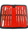 Dental Lab Equipment Wax Carver Kit, 10-Piece Stainless Steel Sculpture Set For Dentists in red case