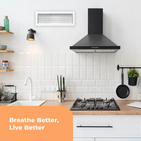No Hassle Duct Opening Heater Vent Deflector Wall Grille With Adjustable Front Blades in modern kitchen setting