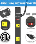 Heavy Duty 12 Outlet Power Strip With Wide Spaced Outlets 4 Foot Cord Surge Protector 1875W ETL Certified Auto Shutoff