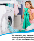 Woman enjoying laundry freshness near dryer after using Upgraded 4392067RC Dryer Repair Kit With WPW10314173 Drum Roller.