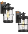 Outdoor Wall Sconces Dusk To Dawn Black Finish Seeded Glass Exterior Wall Mount Lighting 2 Pack Weatherproof