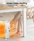700W Portable Oil Radiator Heater For Small Rooms And Desks under table in an office setting