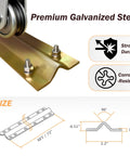 Close-up of 48 Ft Heavy Duty Galvanized Steel Inverted V Groove Track with gold finish, corrosion-resistant, sliding gate hardware details