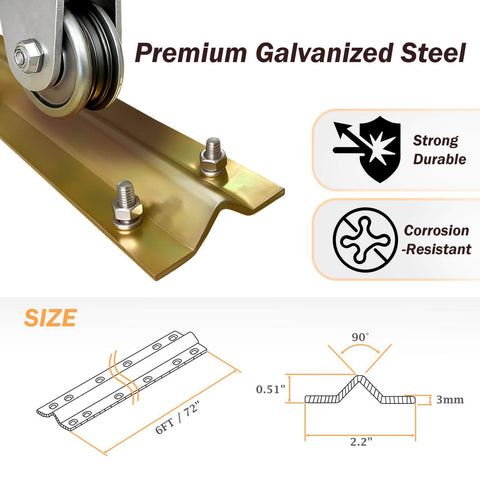 Close-up of 12 Foot Section V Track For Sliding Driveway Gates Heavy Duty Galvanized Steel Inverted V Groove Rail With Anchors
