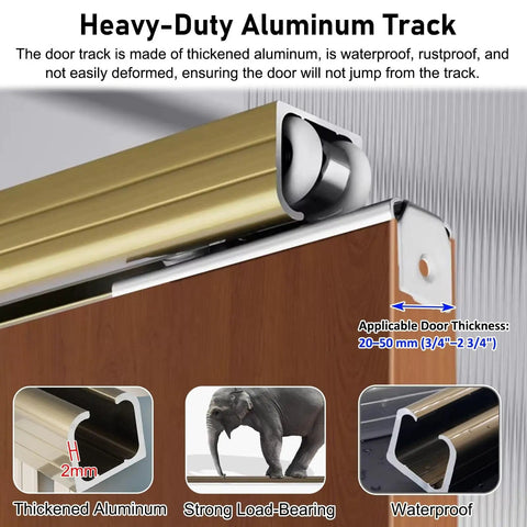 Heavy-duty aluminum track of Pocket Door Sliding Rail Kit With Ultra Quiet Dual 8 Wheel Rollers Ceiling Mount Track Hardware For Outdoor Use Hidden Barn Door Guide Built To Last Heavy Duty Garage Door System 265 Cm Long, showing waterproof and load-bearing features.