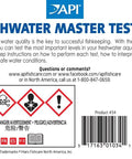 Freshwater Aquarium Test Kit Has 800 Tests For Ph Ammonia Nitrite And Nitrate To Maintain Safe Crystal Clear Water Protecting Fish From Harmful Spikes While Tracking Tank Stats On Point For Your Aquatic Squad Ensuring Legit Results Daily label showing warnings and instructions on maintaining water quality.
