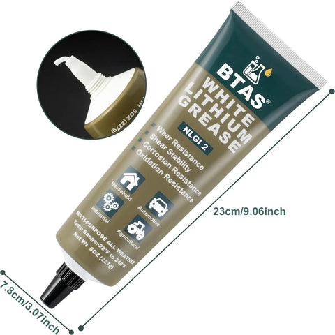 Garage Grade White Lithium Grease For Automotive Chassis And More EP Heavy Duty Lubricant tube with nozzle, NLGI 2, 8 oz