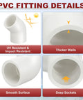 Half Inch 45 Degree PVC Elbow Fitting Four Pack SCH40 Socket To Socket, featuring UV resistance, thicker walls, deep sockets.