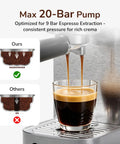 Dope 2-In-1 Espresso Machine And Cold Brew Maker With Badass 20 Bar Pump brewing espresso into a glass with rich crema.