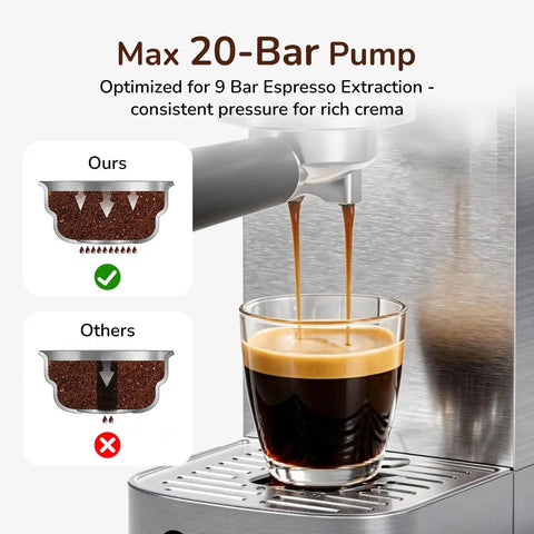 Dope 2-In-1 Espresso Machine And Cold Brew Maker With Badass 20 Bar Pump brewing espresso into a glass with rich crema.
