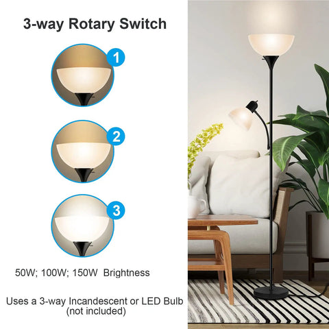 Dope Free Standing Floor Lamp With An Adjustable Reading Light And Main Uplight 3 Way 150W Incandescent Frosted White in Living Room