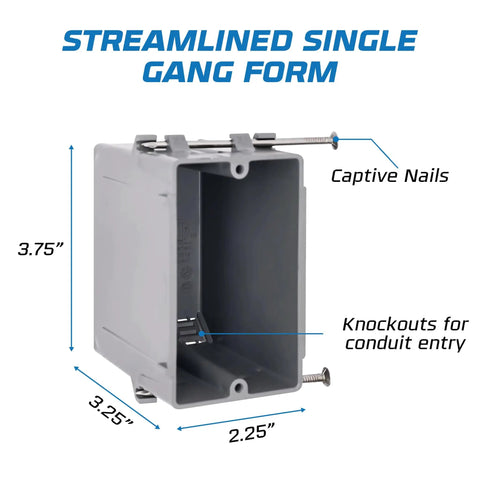 1 Gang New Work Electrical Box Deep 20 Cubic Inch Non Metallic PPO PVC Plastic Construction 20 Pack Captive Nail Mounting For GFCI Outlets Dimmers UL ETL Listed Easy Install