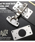 Rotating Concealed Cabinet Hinges Set 2 To 10 Pieces Stainless Steel Mounting Fixings, hinge with screws and plate on table.