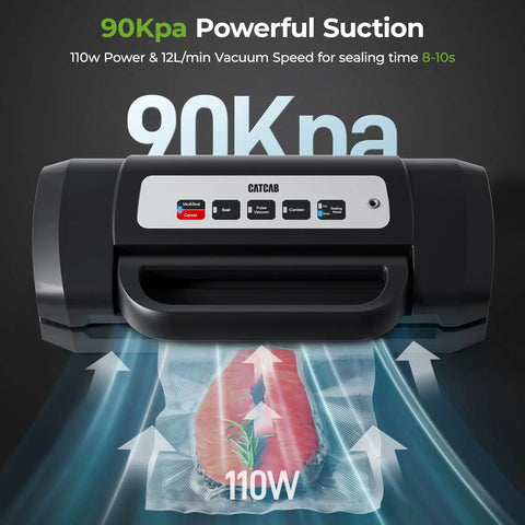 Powerful Vacuum Sealer For Food 90kPa With Dry And Moist Modes, 7 In 1 Function, sealing salmon with 110W power