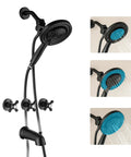 Matte Black Three Handle Shower Faucet Set With Long Tub Spout Perfect For Bathtub Shower Combo Complete Kit Includes Valve For Quick Install