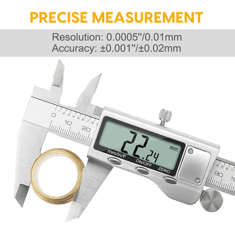 6 Inch Digital Caliper In Stainless Steel With Inch Metric And Fractions Conversion Large LCD Display Accurate To 0.01mm
