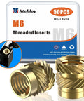 M6 Heat Set Inserts For Plastic, Brass Knurled Nuts, 50 Pack, Easy Heat Set Installation For Quick 3D Printing Parts, M6x8x8mm Brass Inserts For Strong, Durable Threads In Plastic