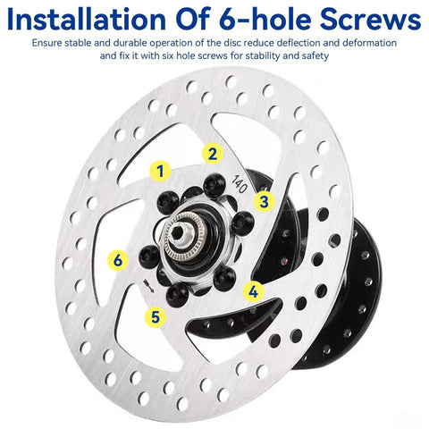 140mm Stainless Disc Brake Rotor With 6 Bolt Mount For Bikes And Electric Scooters installation view