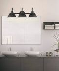 Five Piece Matte Black Bathroom Accessory Set With A 24 Inch Three Light Vanity Fixture E26 Base in modern bathroom setup