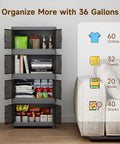 Heavy Duty Fold Flat Storage Bins With Slick Dual Front Door Access And Secure Lids Built Different Stackable Plastic Organizer Totes For Your Garage Office Pantry Or Home Gear Setup 4 Pack Black Nine Gallon Capacity Each in organized storage unit.