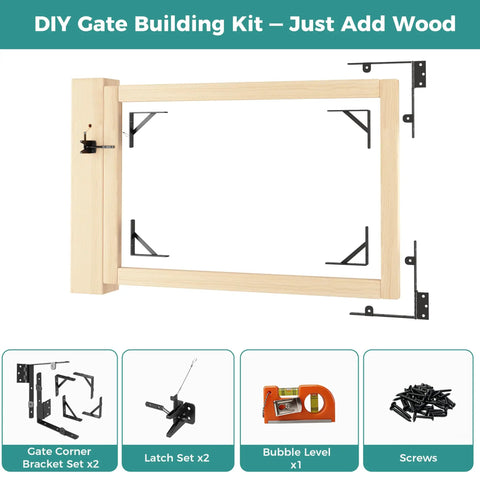 Heavy Duty Anti Sag Outdoor Wood Gate Corner Bracket Kit With One Piece 90 Degree Bent Steel And Diagonal Brace For Strong Easy Install Gate Support Built Tough, wood gate frame and hardware set
