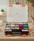 Dual Side 34 Compartments Mini Tool Box Organizer With Customizable Layout And Removable Partitions, Plastic Storage Case with beads displayed.