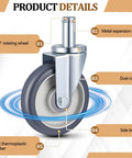 Detail view of 4 Pack 5 Inch Swivel Caster Wheels for Metro Shelving with non-marking TPR wheel and double ball bearings.