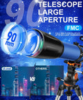 High Powered 90mm Aperture 800mm Refractor Telescope For Adults Beginner Friendly Astronomy Starter Kit with FMC optics and tripod