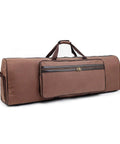 Built To Rock 48 Inch Drum Hardware Battle Bag Vintage Water Resistant Duffle For Musicians in dark brown canvas with zip pockets.