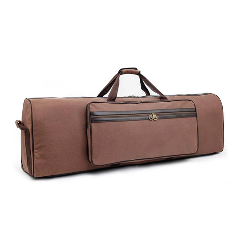 Built To Rock 48 Inch Drum Hardware Battle Bag Vintage Water Resistant Duffle For Musicians in dark brown canvas with zip pockets.