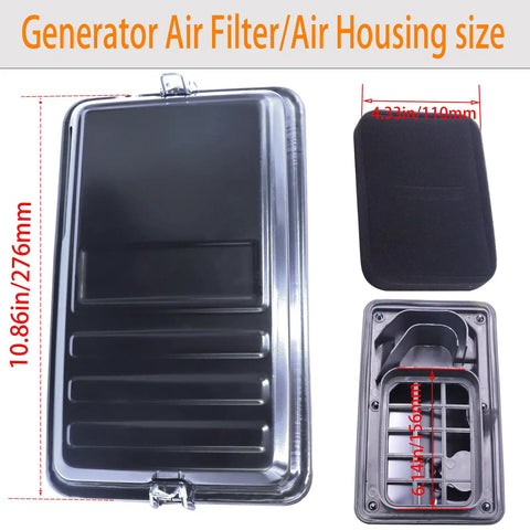 Heavy Duty Generator Air Filter Housing Box And Cover Assembly For 5500 To 9500 Watt Gens with size dimensions