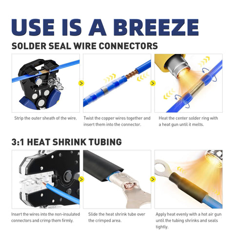 Diagram of 620-Piece Solder Seal Wire Connectors And Heat Shrink Tubing Kit For Waterproof Marine And Automotive Wiring Projects in use.