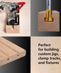 Pro Grade Tungsten Carbide T Slot Router Bit With Rock Solid One Quarter Inch Shank And One Half Inch Width used on wood for precision cuts.