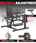 4 In 1 Leg Extension And Curl Machine For Home Gym With 800 LB Capacity, showing multiple adjustment settings and range positions.