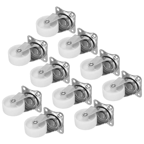 Rcniso 10 Pack White PP Universal Casters Wheels showing smooth 360 degree rotation ball bearings for furniture use.