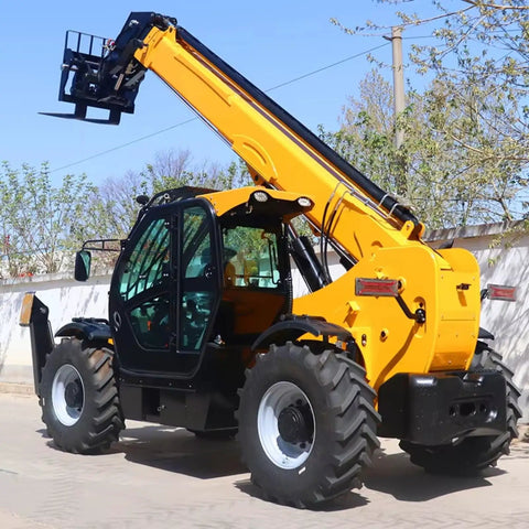 Heavy Duty Telescopic Boom Handler With Smooth Hydraulic Controls High Performance Telehandler Forklift angled view showcasing boom and tires.