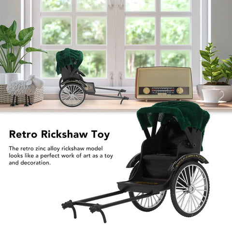 Retro Alloy Rickshaw Model Miniature Decor showcasing legit vintage charm in black with a green canopy.