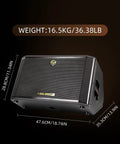 Black 300W Acoustic Guitar Amp For Busking And Live Shows, All In One PA System With 7 Inputs, dimensions and weight.