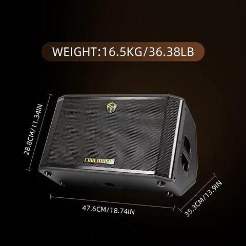 Black 300W Acoustic Guitar Amp For Busking And Live Shows, All In One PA System With 7 Inputs, dimensions and weight.