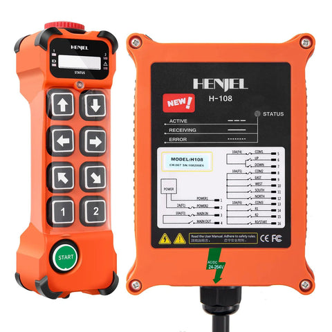 8 Channel Wireless Remote Control For Industrial Hoist And Overhead Bridge Crane, Transmitter With E Stop Button, Receiver