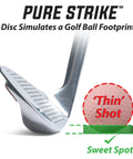 Golf club showing sweet spot and thin shot on 24 Pack Golf Training Discs For Realistic Swing Trainer And Ball Contact Practice Improve Swing Path Ball