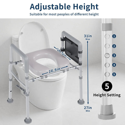 Adjustable Raised Toilet Seat With Plush Padded Cushion And Sturdy Safety Handles Built Tough 450 Lb Capacity Kick Back Comfort Tailored Like A Glove For Seniors And Easy Bathroom Access