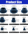 85 Piece Silicone Stoppers Kit Black Rubber Hole Plugs For Round Ties Sealing Waterproof Tub Covers Flexible Grommets Assortment Variety Pack size chart showing 26mm to 5.3mm plugs