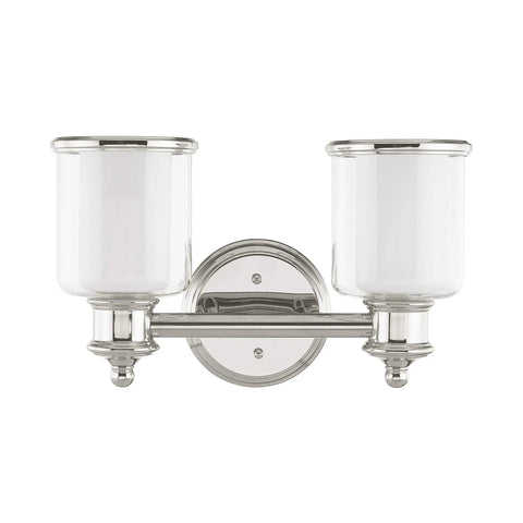 Transitional Two Light Bath Vanity Light in Polished Nickel Finish from Middlebush Collection, wall mount, front view