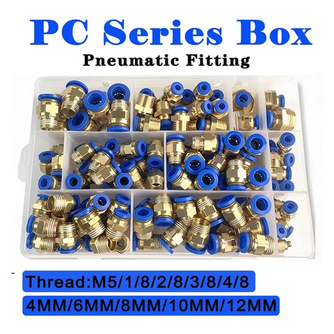 Top Tier 4mm 6mm 8mm 10mm And 12mm Pneumatic Air Joint Connectors Plus Hose Tube Push In Quick Release Couplings B Kit Holding 50 Pieces Total For Your Serious DIY Projects. Brass push-in pneumatic fittings in a compartment box, assorted sizes for air hose connections