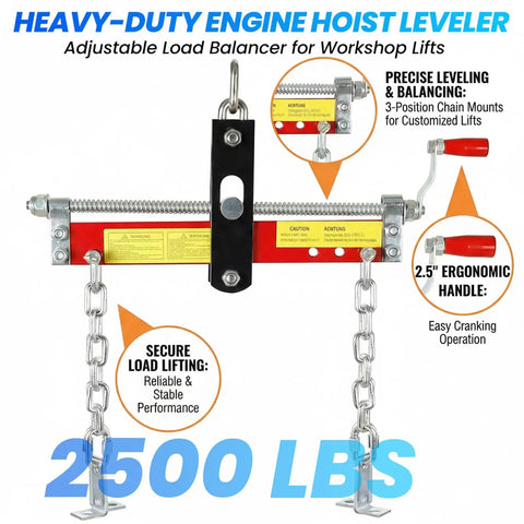 Adjustable load balancer heavy-duty engine hoist leveler with ergonomic handle for 2500 lbs lifting capacity.