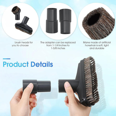 36mm Long Horse Hair Vacuum Brush With Universal Connector For 32mm And 1-1/4 Hose includes adapters and soft bristles