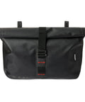 Front view of black Handlebar Bag For Bicycles Waterproof Front Frame Storage Pouch 3.5L, textured material, roll-top closure